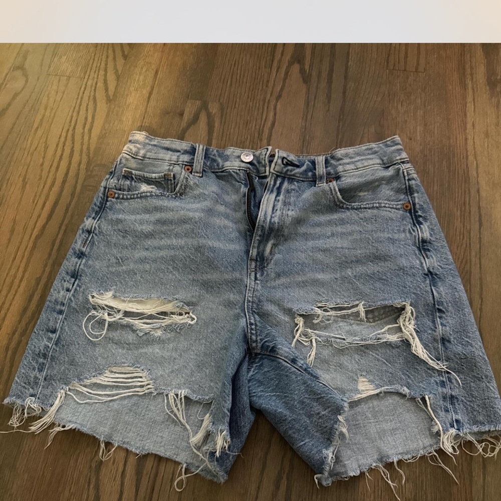 American Eagle Outfitters Blue Distressed Jean Shorts
